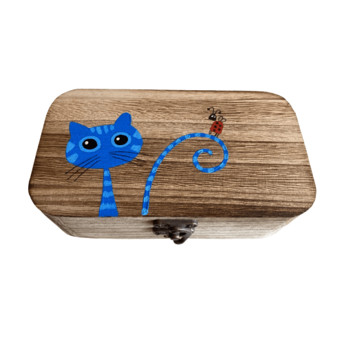 Caja rectangular gato azul 1