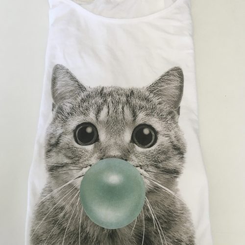 Camiseta gato chicle verde peq